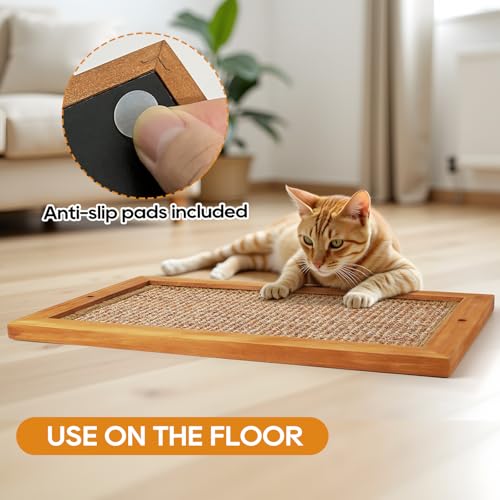 Cat Scratching Post - 2PCS Large, Wooden Sisal Cats Wall Scratcher, Floor or Wall Mounted Vertical Cat Scratch Pad for Indoor Cats Adults or Kittens, Cat Wall Furniture Protector - size: 2 PCS Large Brown