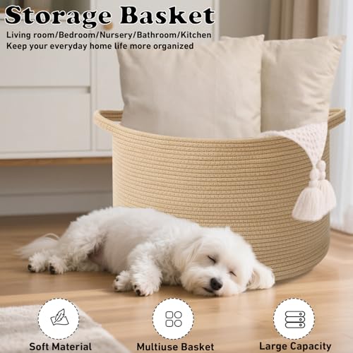 115L Extra Large Blanket Basket,Woven Rope Laundry Basket-Camel - color: Camel, size: 23.6"L x 23.6"W x 15.7"H(115L)