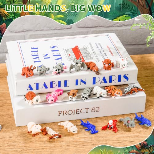 21 Pack 3D Printed Mini Animal Toys Flexible Articulated Desk Fidget Set - size: Mini Animals, style: 21 PCS