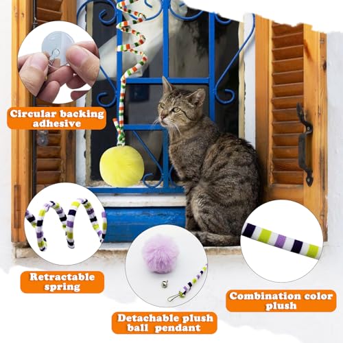 Andiker Cat Spring Toy, Self-Play Stretchable Door Hanging Cat Toy with Bell for Indoor Interactive Cat Toy, Soft Plush Ball with Spring Kitten Toy for Cat Kitten Playing Exercising (Green+Purple) - color: Green+Purple