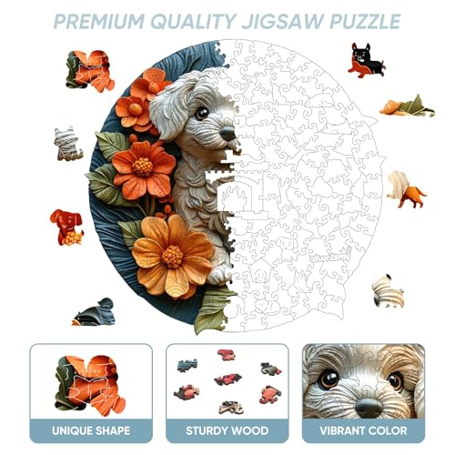 Qiuenisray Wooden Puzzle for Adults, White Dog Jigsaw Puzzle 11.1x11.2 in - color: White Dog, size: 200pcs