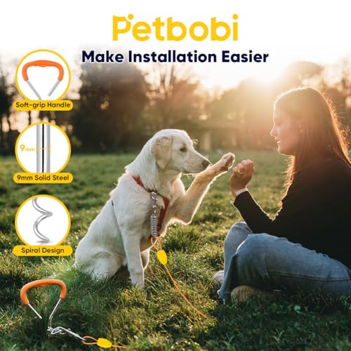 Petbobi Dog Tie Out Cable and Stake, 30ft Heavy Duty Dog Leads for Yard - color: Orange, size: 30 ft (120 lbs)
