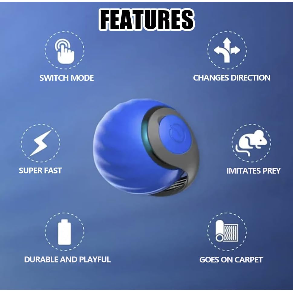 Speediest Tail 2.0 Cat Toy,Interactive CatToy,CatToys for Indoor Cats,Chewie Viral Cat Ball,Adjustable Sports Rolling Toy,Electric Rolling Ball Christmas Birthday Gift for Pets - color: Blue