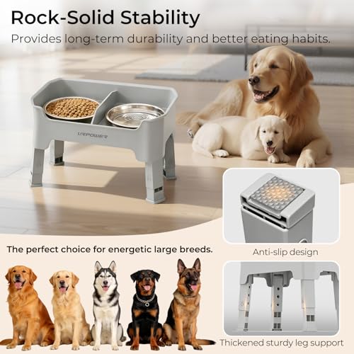 URPOWER Mess Proof Elevated Dog Bowls, Splash Guard Raised Bowl Stand - color: Light Grey, size: Medium