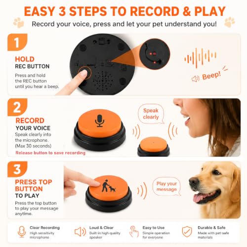 12 Pcs Dog Talking Buttons for Communication, 30-Second Recordable Voice Buttons with Non-Slip Base, Pet Training Buzzers for Dogs and Cats,Batteries Not Included - size: 12 Pcs