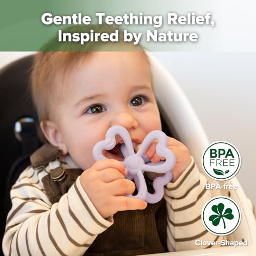 haakaa Silicone Clover Teether, Teethers for Babies 3 Months+, Lavender - color: Lavender