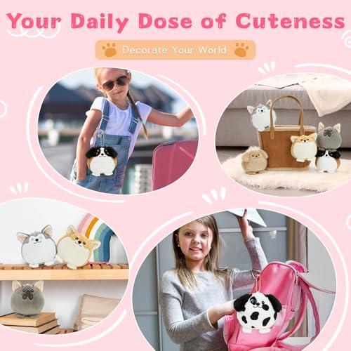 Muiteiur 6PCS Dog Plush Keychain Set, 3.94" Cute Mini Stuffed Animal Charms - style: 6 Pcs Dog Set