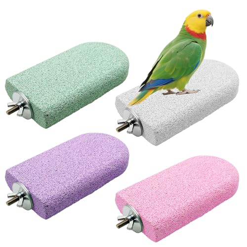 Pet Teeth Grinding Stone and Perch, Bird Perch Stands, Natural Chewing Toys for Small Medium Birds Budgies Conures Cockatiels Rats (4 Colores, Big) - color: 4 Colores, size: Big