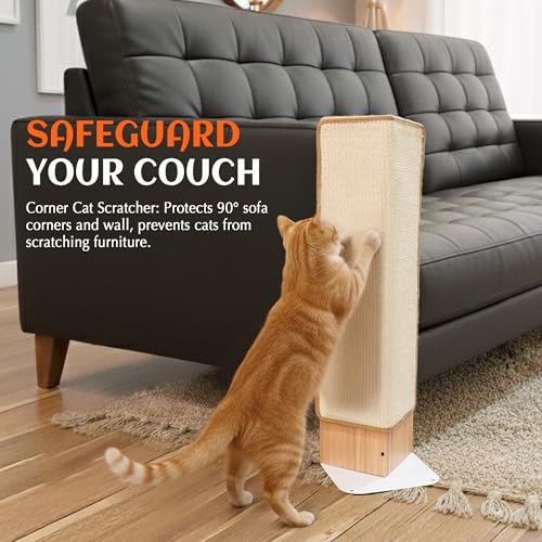 PETKARAY Couch Corner Cat Scratcher, 28" Corner Scratching Post Wall Scratcher, Sisal Furniture Protector for Sofa with Reversible Base, Large - size: Large