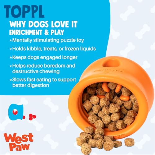 WEST PAW Zogoflex Toppl Interactive Treat Dispensing Puzzle Dog Toy for Mental Stimulation & Enrichment-Holds Kibble & Treats-Lickable, Freezable & Dishwasher Safe-Made in USA-Small-Aqua Blue - color: Aqua Blue, size: Small