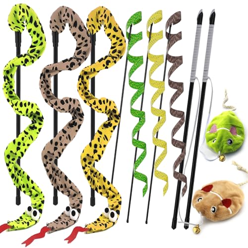 Interactive Cat Toy Wand with Catnip Mouse, Cat Teaser Wand Rainbow String for Bored Indoor Adult Cats and Kittens (8 Pack) - size: 8 Pack Mouse