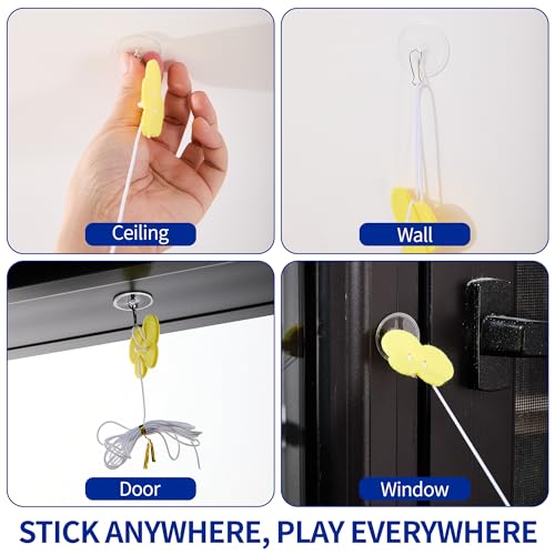Hanging Cat Toy for Door - Self Play Interactive Toy with XL Mouse & Fish on Extra-Long Elastic Cord (up to 77"), Includes 2 Extra Pre-Assembled Cords & No-Drill Hook for Indoor Cats