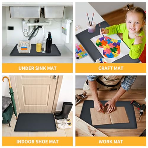 Silicone Dog Food Mat Waterproof Pet Feeding Tray for Small Medium Dogs - color: Grey, size: 24"L x 16"W