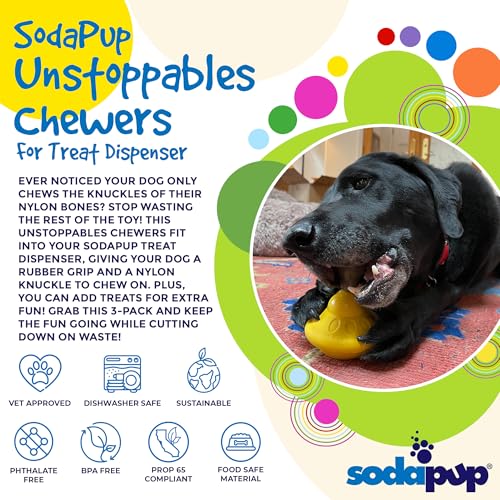 SodaPup Unstoppables Chewers – Inserts for Treat Dispensers Made in USA from Non-Toxic, Pet Safe, Food Safe Nylon Material to Enhance Treat Dispensers and Challenge Dog’s Foraging Instincts – 3 Pack - color: Unstoppable Chewers (Brown, Red, Black)