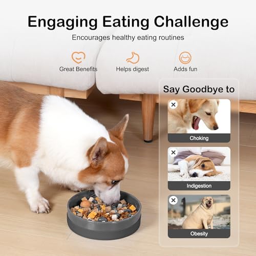 Sted Ceramic Slow Feeder Dog Bowls with Silicone Base - color: Grey, size: Medium-8 inches