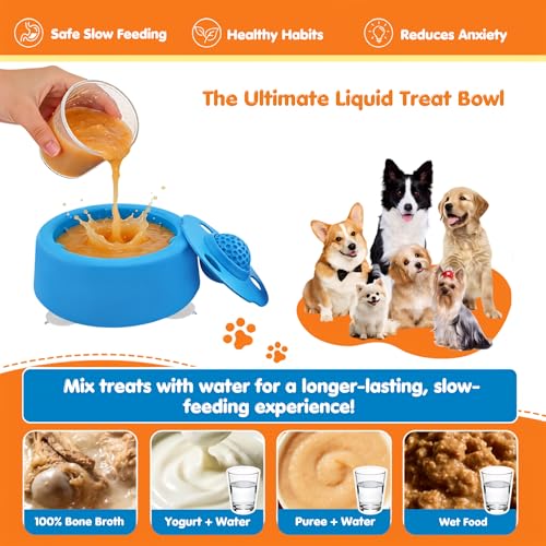 Dog Slow Feeder Lick Bowl with Rolling Ball, 6.7oz Suction Cup Bowl