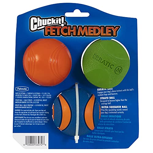 Chuckit Gen 1 Fetch Pack Dog Balls - Interactive Dog Toys, High-Bounce Fetch Ball, Floating Ultra and Rugged Balls, Durable - Size Medium, 2.5-inch Diameter, Set of 3 - size: Medium (2.5"), style: Fetch Pack 3