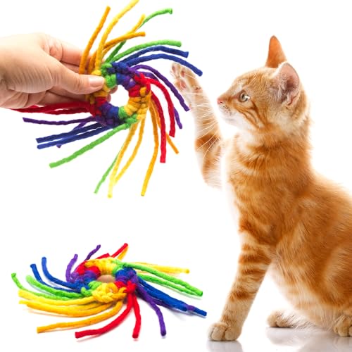 Glaciart One Wool Spider Cat Toy w/Catnip - Soft Fuzzy Enrichment 100% Natural Wool, Interactive Play Cat Toy Set - Safe for Pets, Non-AZO Colored Dyes - color: Spider Ring