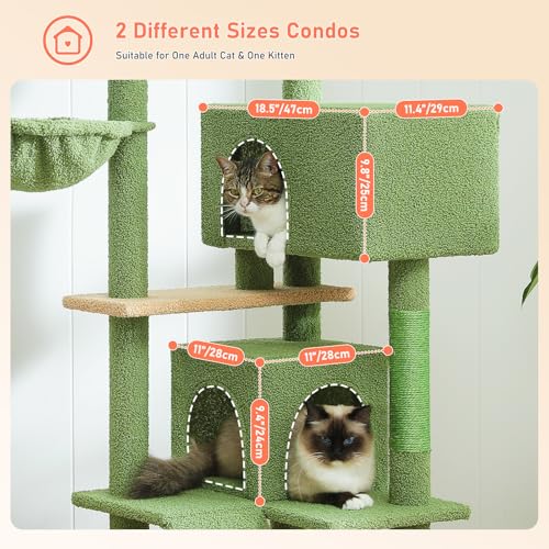 Cat Tree for Indoor Cats, 56.3" Multi-Level Cat Tower with 2 Condos - color: Green, size: 56 Inches