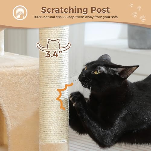 PEQULTI 4-in-1 Cat Tree for Kittens & Small Cats, 33in Beige Tower - color: Beige, size: L(15.8"L x 15.8"W x 33"H)