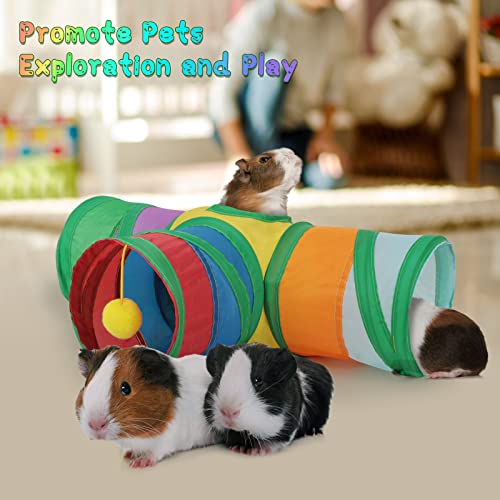 YUEPET Guinea Pig Tunnel, 3-Way Collapsible Play Tubes with Ball, Rainbow - color: Rainbow