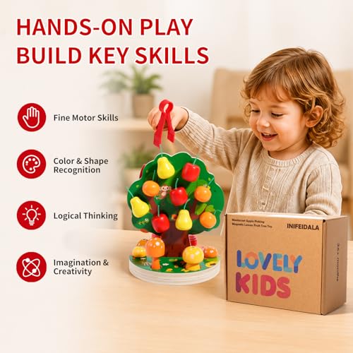 INIFEIDALA Montessori Toys for 3 4 5 6 Year Old - Fine Motor Skills Toy - size: Apple Picking