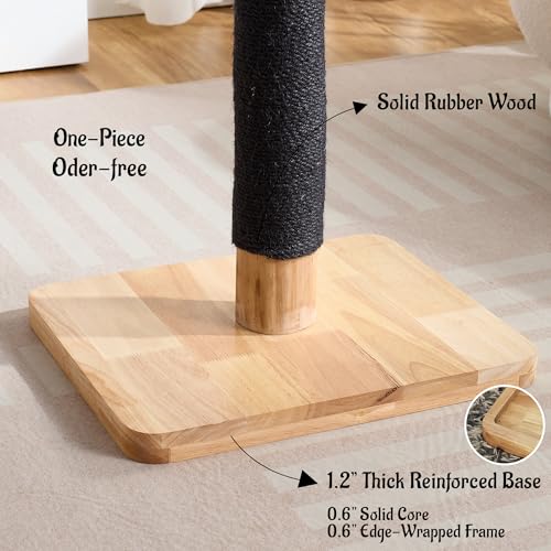 29" Tall Solid Wood Cat Scratching Post for Indoor Cats, Extra Stable Heavy Base, Natural Sisal Scratcher with Hanging Ball, Furniture Protector for Kittens & Adult Cats, Beige - color: Black