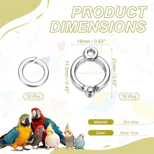 Bird Foot Rings 10Set 11.5mm/0.45" ID Metal Leg Ring Silver Tone - size: 11.5mm/0.45" ID