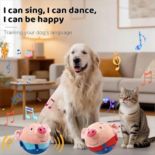 【2PCS】Interactive Dog Toys,Active Moving Pet Plush Toy with Recording & Music Modes,Jumping Squeaky Song shaking Interactive Dog Ball,Dog Toys to Keep Them Busy,Replaceable Coat (Blue Pig + Red Pig) - color: Smile-Blue Pig