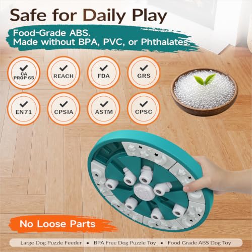 KADTC Large Dog Puzzle Toy, 2 Levels, 3 Games, Slow Feeder & Enrichment Toy - color: Marrs Green