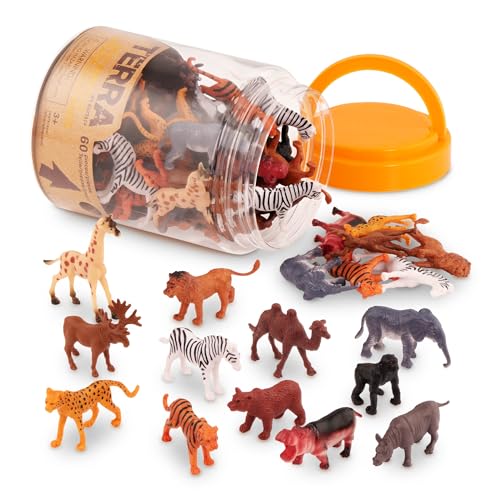 Terra by Battat Wild Animal Figurines Tube, 60 Mini Safari Figures, Animals - style: Wild Animals in Tube