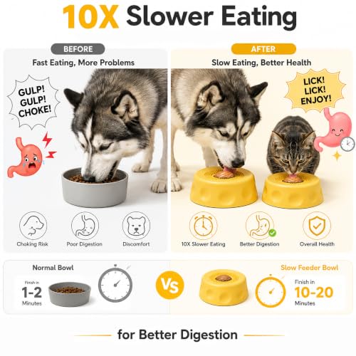 2PCS Slow Feeder Dog Bowl Lick Toy with Rolling Ball & Suction Cup - color: Blue+Yellow