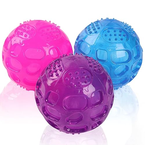 3'' Squeaky Dog Toy Balls for Lagre Medium Breed, Indestructible Dog Balls for Playing, Fetching & Retrieving, Durable Aggressive Chewers, 3 PCS Pink+Purple+Blue - color: Red+Purple+Blue