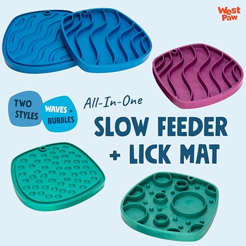 West Paw Seaflex Waves Feast Mat – All-in-One, Slow Feeder, Lick Mat – Encourages Foraging & Food Exploration - Engages Picky Eaters & Slow Feeding - Versatile – Easy to Clean, Non-Toxic - Bubblegum - color: Bubblegum, size: Waves
