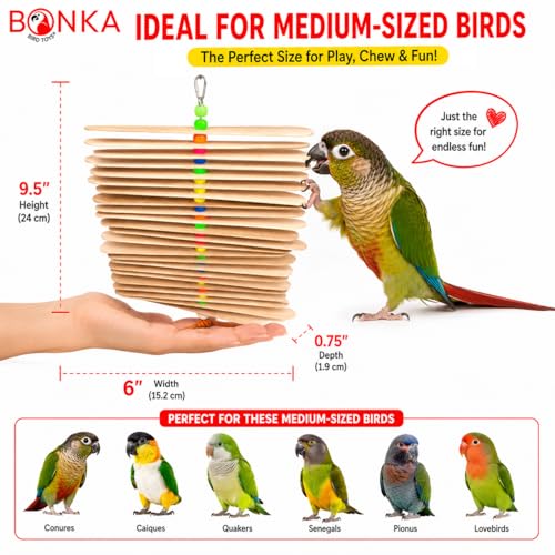 Bonka Bird Toys 867 Big Natural Stick Bird Toy 9.5" x 6" Natural Wood Metal and Plastic Interactive Chew Toy for Medium Parrots Beak Conditioning Climbing and Enrichment - size: Pack of 1