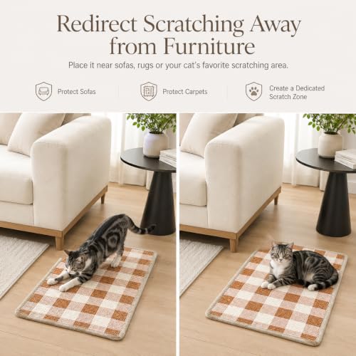 Cat Scratcher Mat, Natural Sisal Cat Scratch Pad for Cats - color: Coffee White