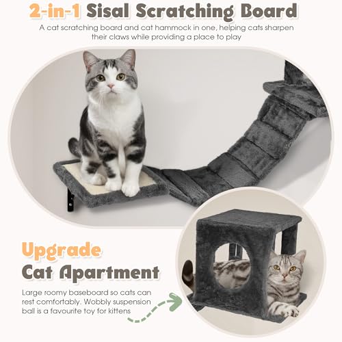 Cat Wall Shelves, 7-in-1 Wall Mounted Cat Climber Set - color: Dark Gray