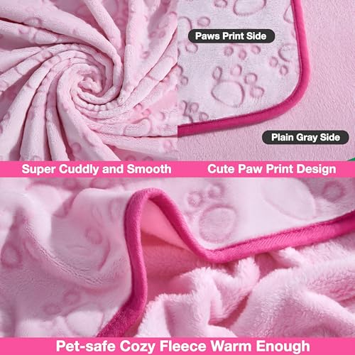 Stuffed Premium Soft Dog Blanket, with Flannel Pink Cute Paw Print, Cat Blanket Puppy Supplies Dog Products Stuff Essentials(Pink 32x40 inches) - color: Pink, size: M(32x40")