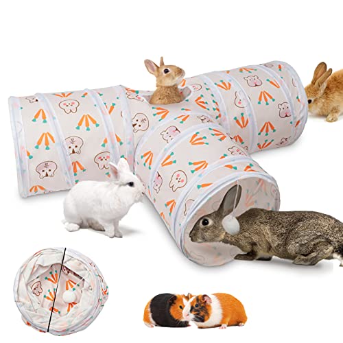 BWOGUE Bunny Tunnels & Tubes, 3-Way Collapsible Rabbit Hideout for Bunnies - color: Carrot