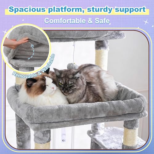 Hey-brother Cat Tree Tower with Extra Large Platform and Basket, MPJ080W - color: Light Gray, size: 71.7 inches