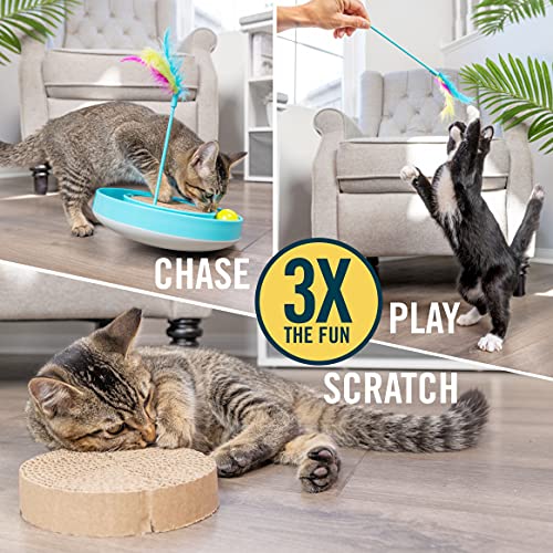 OurPets Wobble Scratch Track Cat Toy - Interactive Cat Toys for Indoor Cats with Ball Track That Rolls; Feather Wand and Scratcher Pad. Great as a Kitten Toy for Self Play to Keep Them Busy - size: Medium, style: Scratch Track