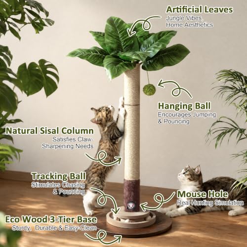 40" Cat Scratching Post, Natural Sisal Rope Cat Scratcher Tree