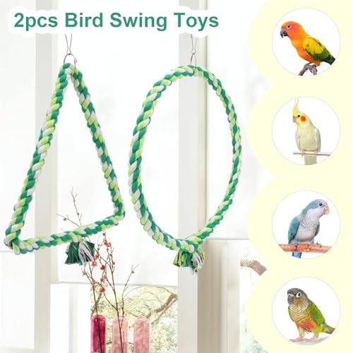Wontee Bird Swing Bird Rope Perch Parrot Climbing Stand for Parakeets Budgies Cockatiel Conure Quaker Caique (M(9.8IN, 9.8IN)) - size: M(9.8IN, 9.8IN)
