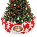 Cat Tunnel Christmas Tree Skirt, Foldable Peekaboo Donut Cave Bed - color: Red