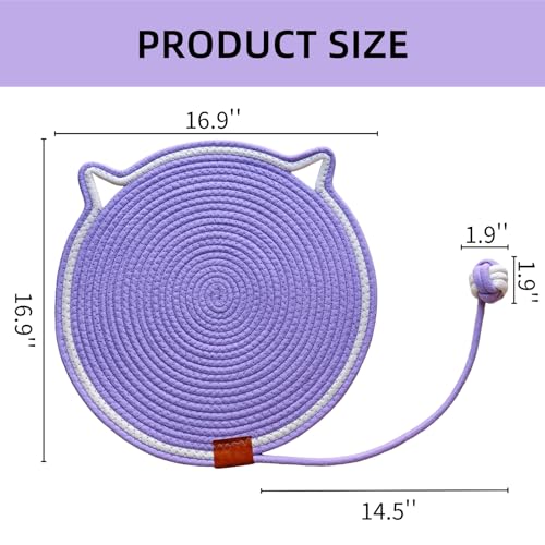 Cat Scratcher Mat 16.9'' Round Natural Cotton Rope Double-Sided, Violet - color: Violet