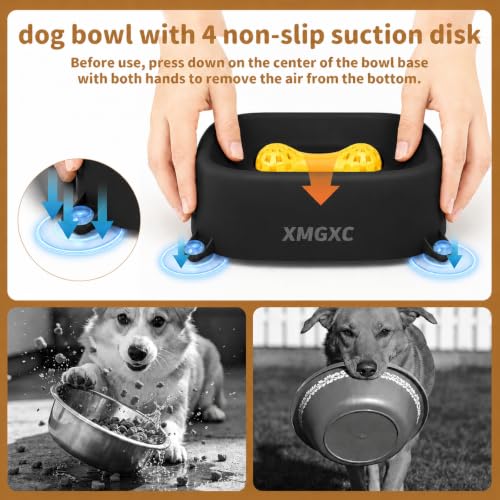 Dog Lick Bowl Slow Feeder with Rolling Log & Suction Base - color: Black