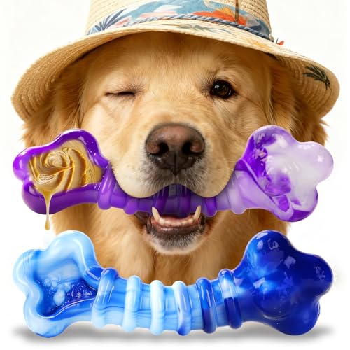 Kseroo 2-Pack Indestructible Dog Toys for Aggressive Chewers 25-75lbs - color: Purple & Blue