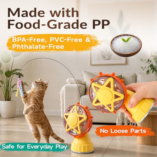 Interactive Cat Ferris Wheel Toy with Cat Wand, Rotating Treat Dispenser Puzzle Slow Feeder with Strong Suction Cup, Foraging Anxiety Relief Exercise Toy for Indoor Cats & Kittens (Yellow) - color: yellow-1