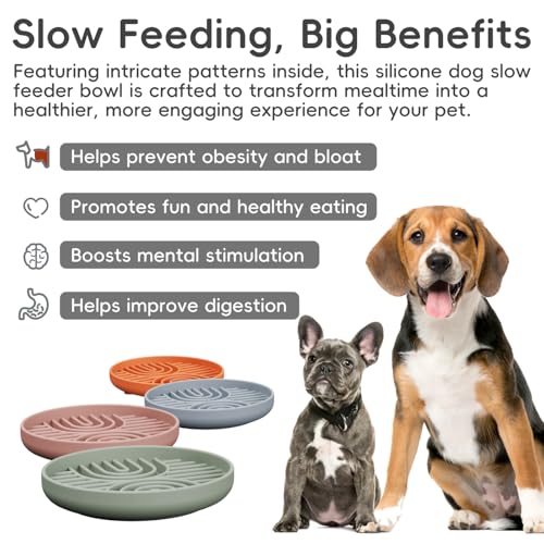 Slow Feeder Dog Bowls, Silicone Slow Feeder for Dogs & Puppies, Dog Puzzle Bowl with Suction Cup for Anxiety Relief, Slow Eating, Dishwasher Fit, for All Breed, Grey - color: MIST