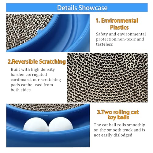 Interactive Cat Ball Track Toy for Indoor Cats, Cat Scratching Board & Exercise Set for Bored Indoor Adult and Kitten Mental & Physical Stimulation, with Spare Ball to Prevent Loss (Blue) - color: Blue
